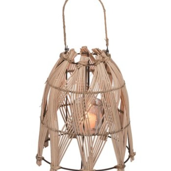 Woven Rattan Lantern with Glass Chimney / New in Box - Picture 1 of 13